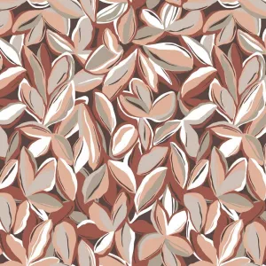 Ramie Linen Print - Leaves (Red/Rust)