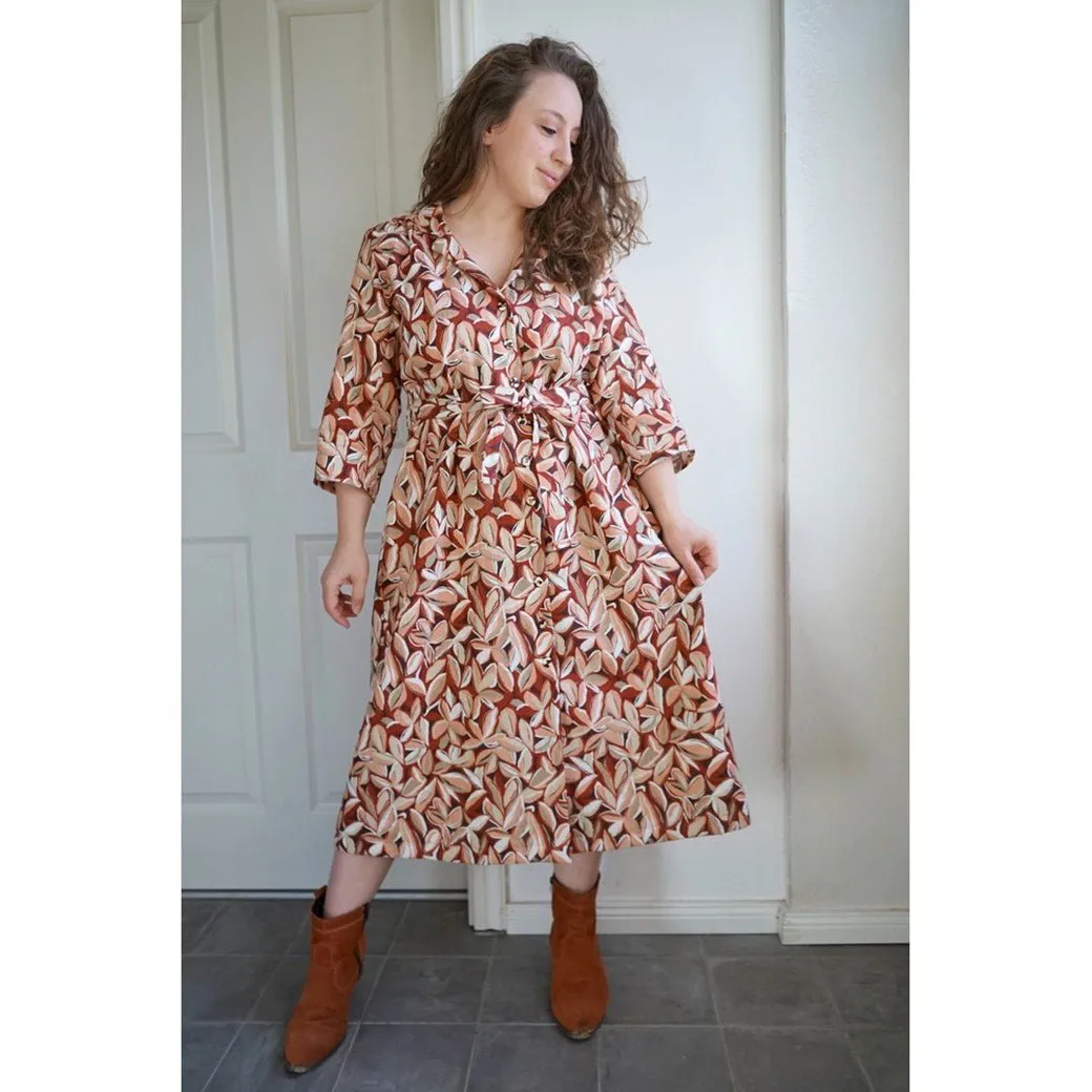 Ramie Linen Print - Leaves (Red/Rust)