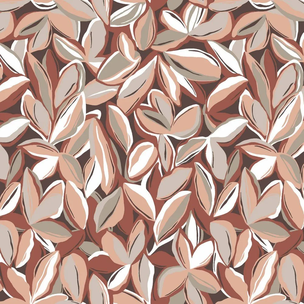 Ramie Linen Print - Leaves (Red/Rust)