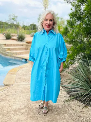 Ready To Go Aqua Blue Oversized Tunic Dress