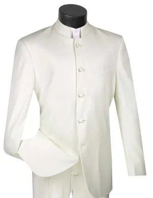 Regular Fit 2 Piece Banded Collar Tuxedo (Ivory) 5HT