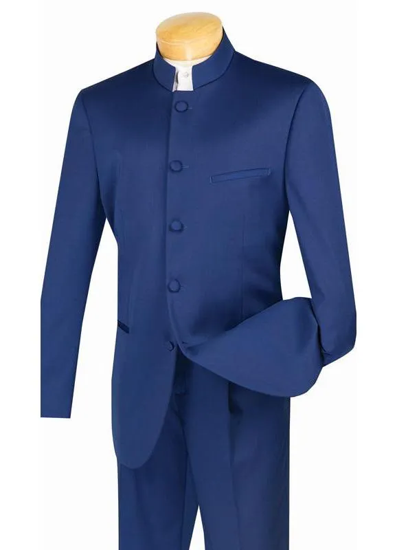 Regular Fit 2 Piece Banded Collar Tuxedo (Navy) 5HT