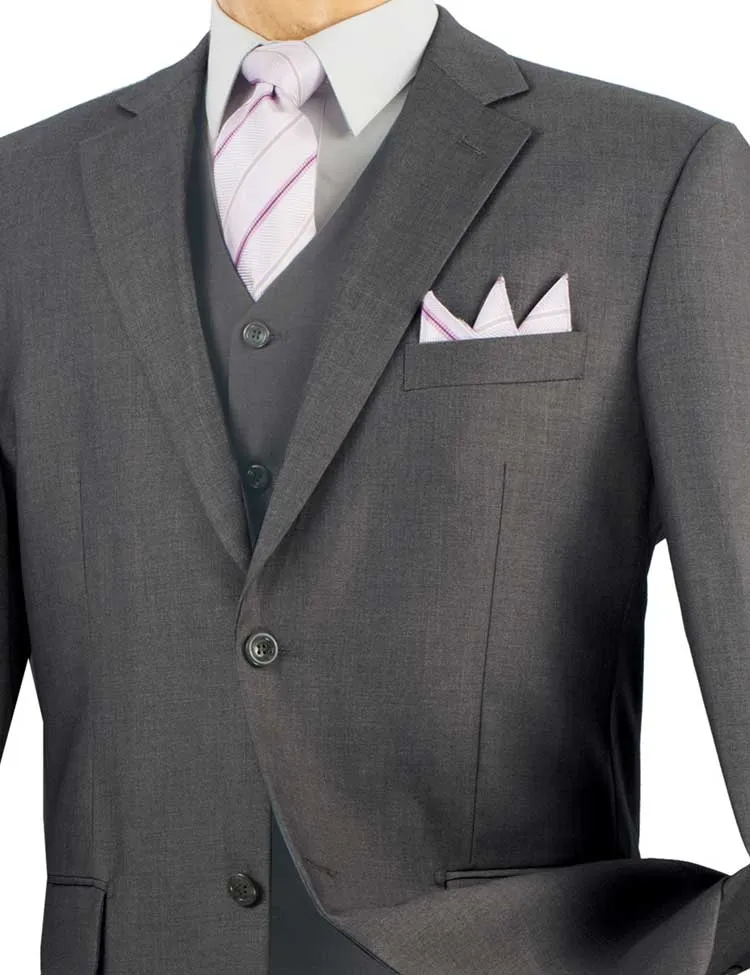 Regular Fit 3 Piece Suit 2 Button (Heather Gray) V2TR