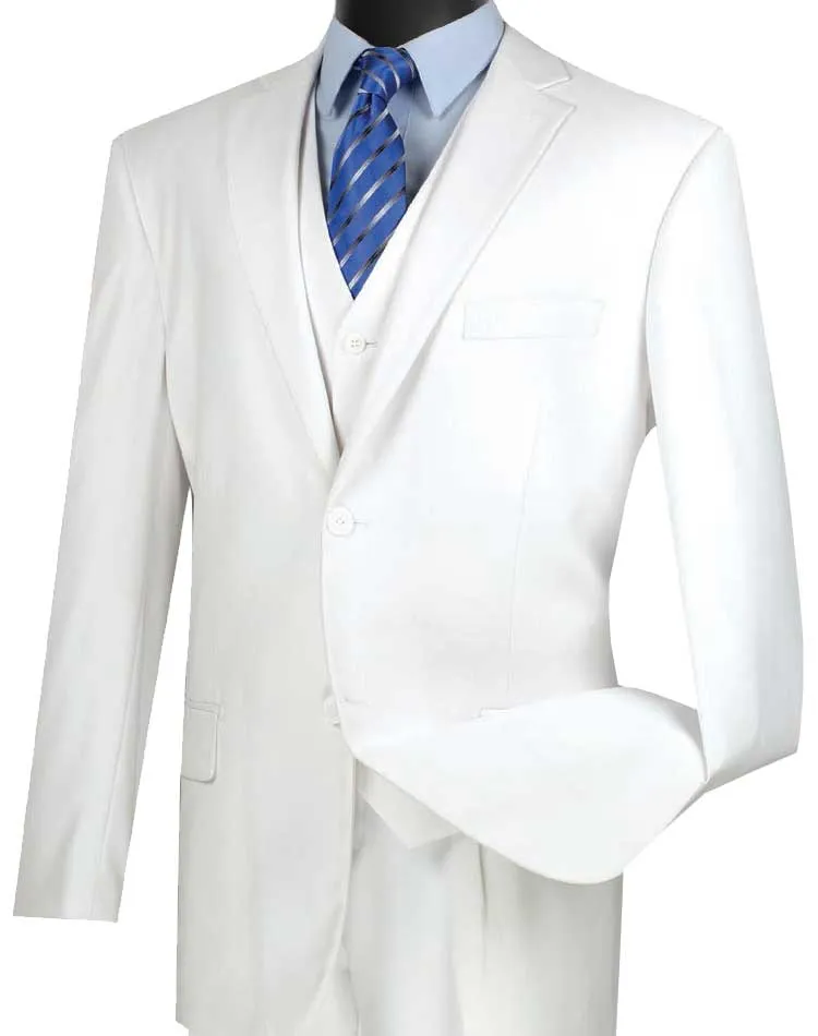 Regular Fit 3 Piece Suit 2 Button (White) V2TR