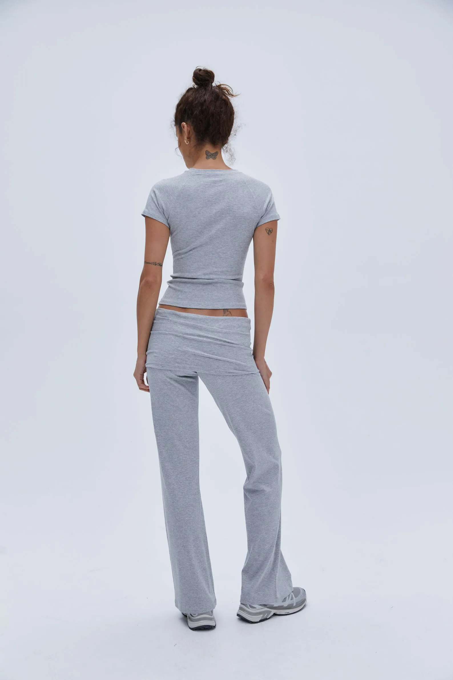 Rib Raglan Short Sleeve Top - Grey Melange