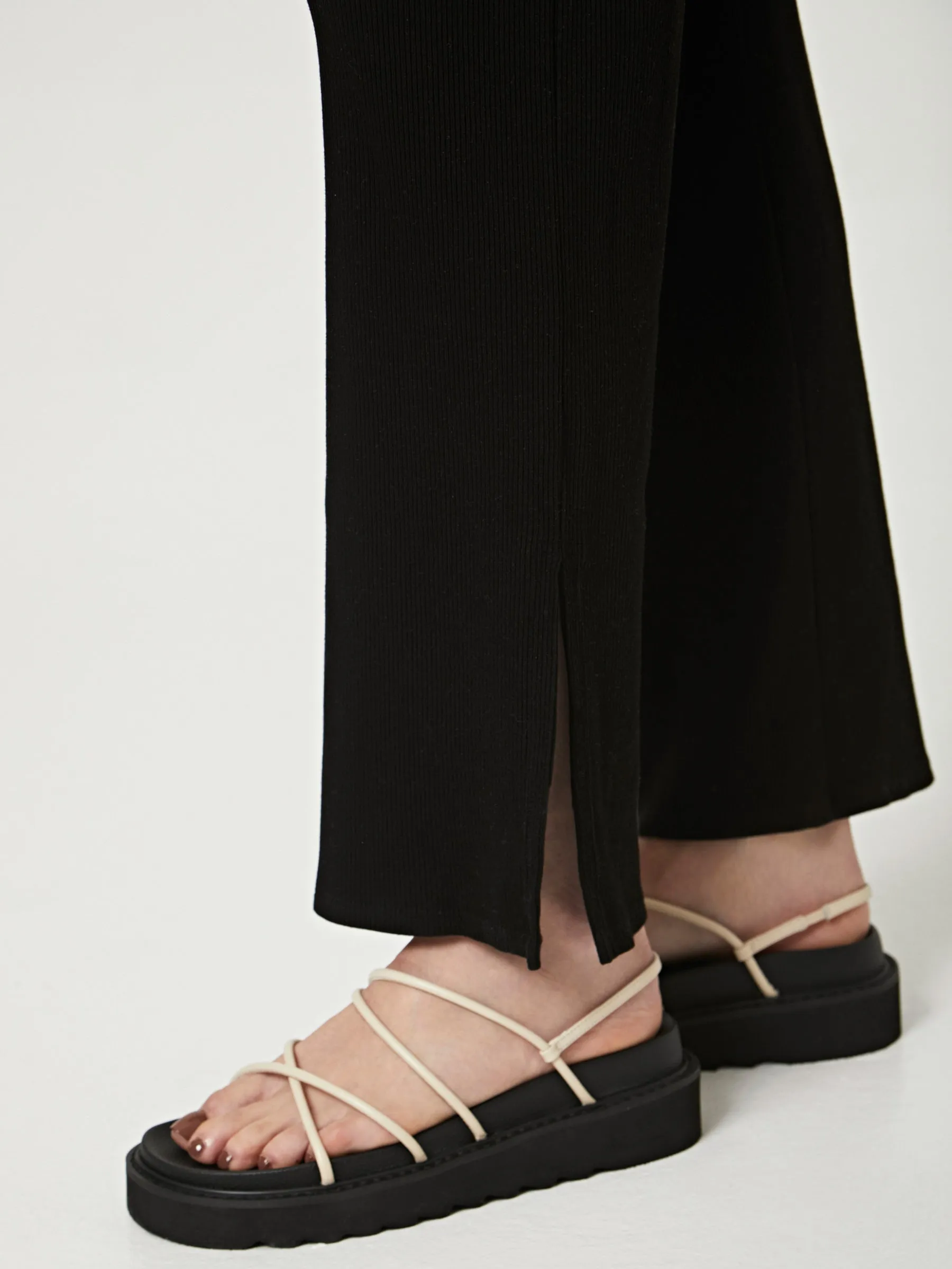 Ribbed High Waisted Slit Pant