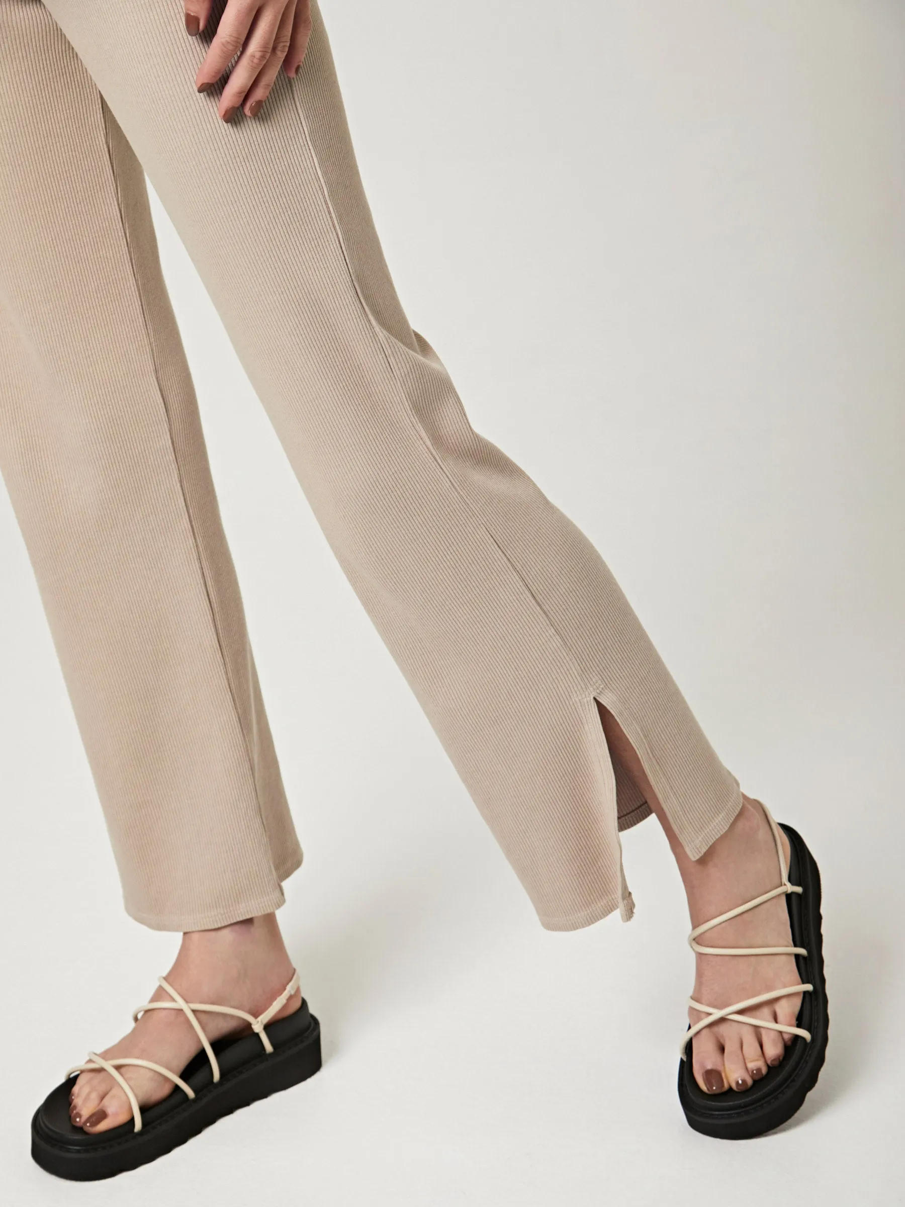 Ribbed High Waisted Slit Pant