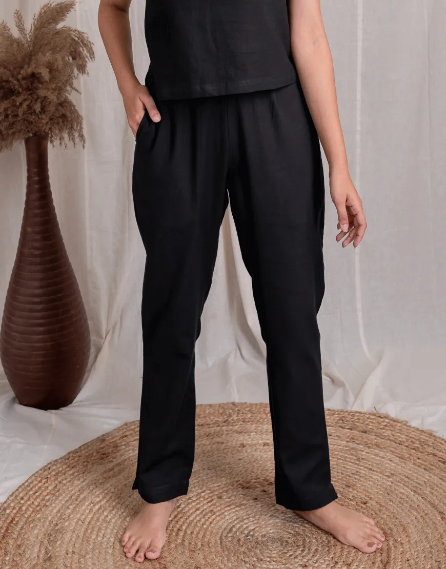 Royal Black Cotton Straight Pants