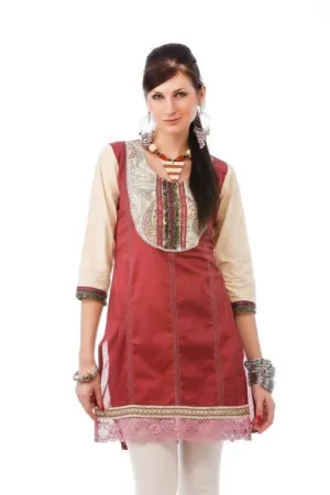 Rust color tunic with embroidered yoke