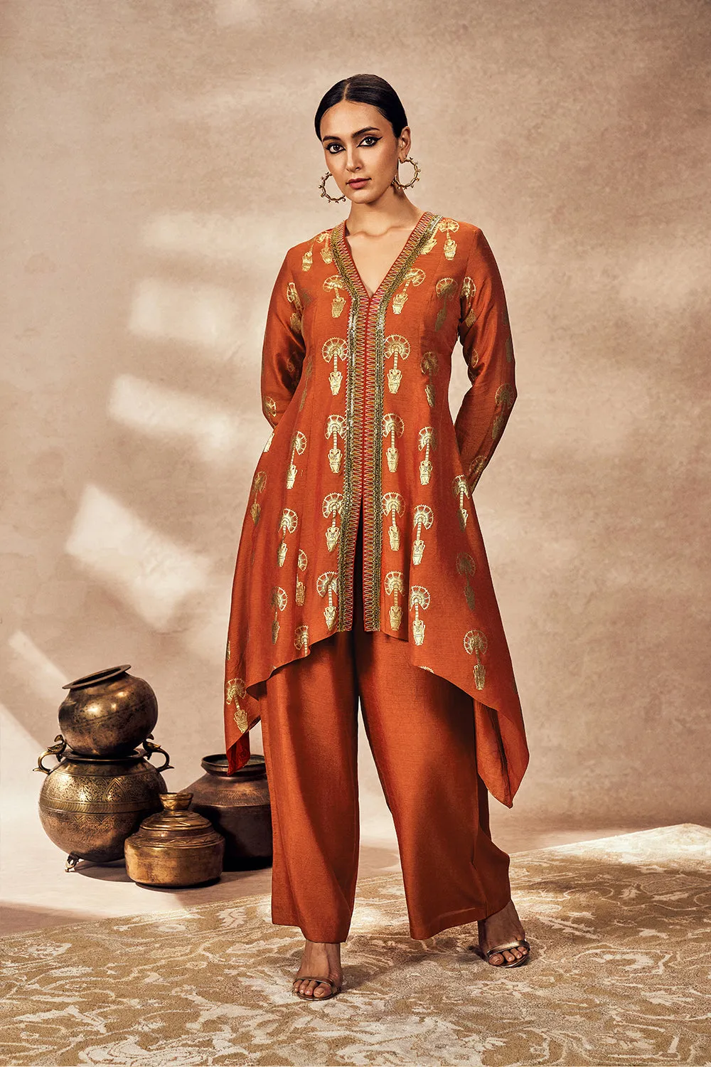 Rust Traveler'S Palm Tunic Set