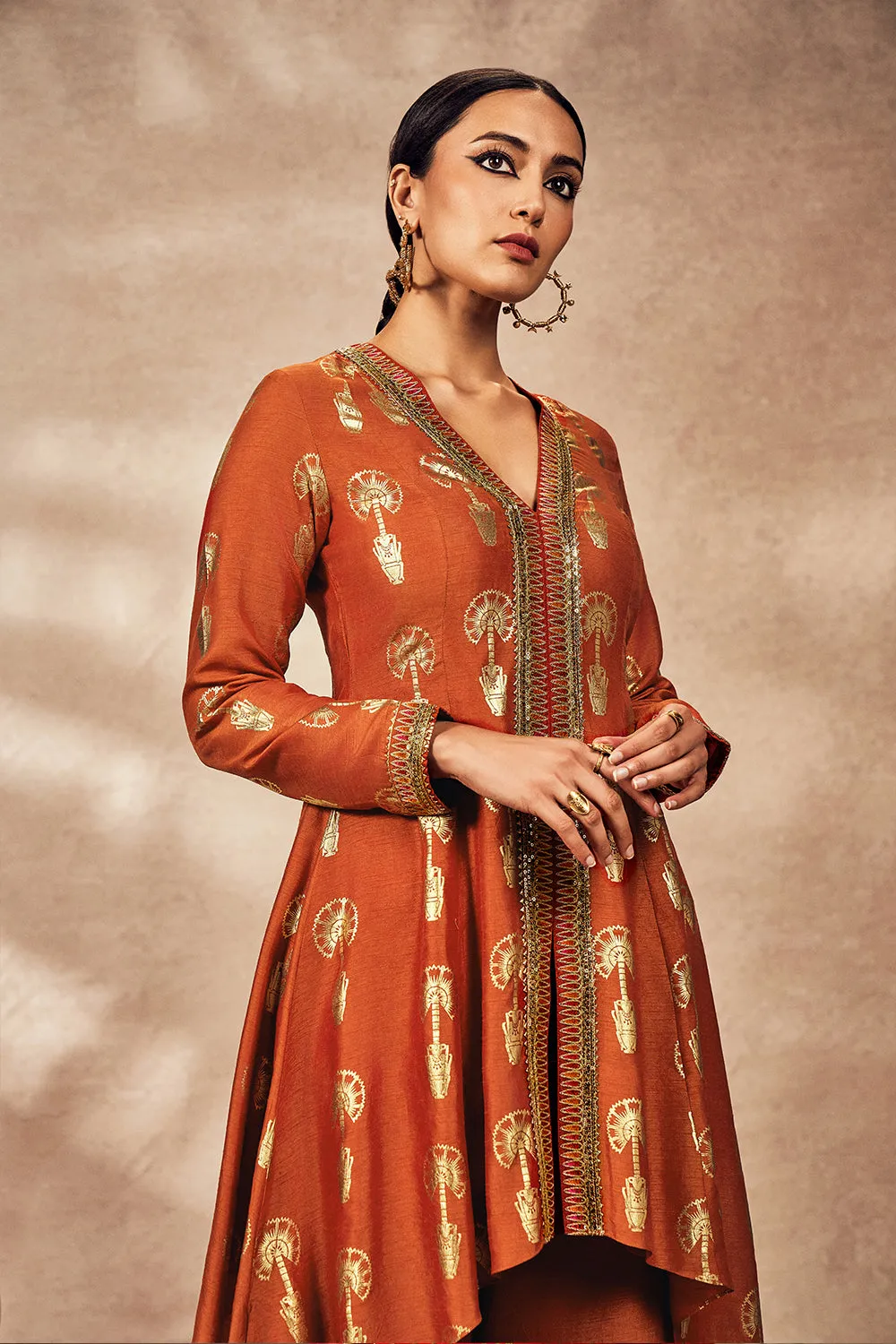 Rust Traveler'S Palm Tunic Set
