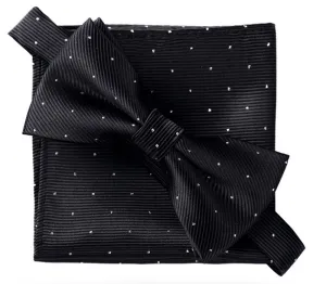 Sable Black [Glitter Dots] - Bow Tie and Pocket Square Matching Set