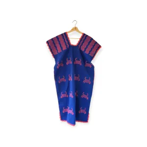 San Juan Colorado Huipil Dress - Blue / Pink Crabs