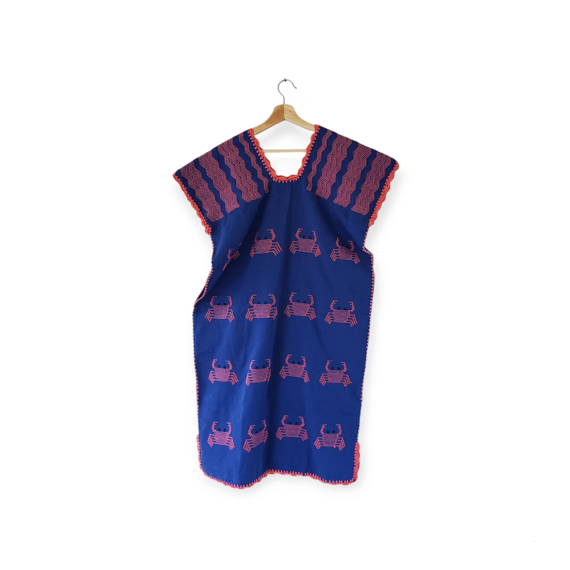 San Juan Colorado Huipil Dress - Blue / Pink Crabs