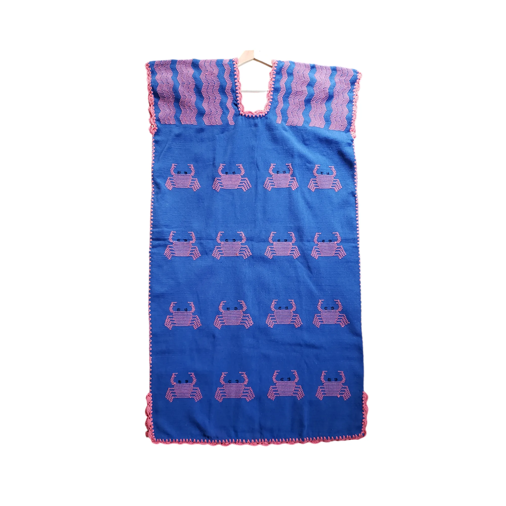 San Juan Colorado Huipil Dress - Blue / Pink Crabs