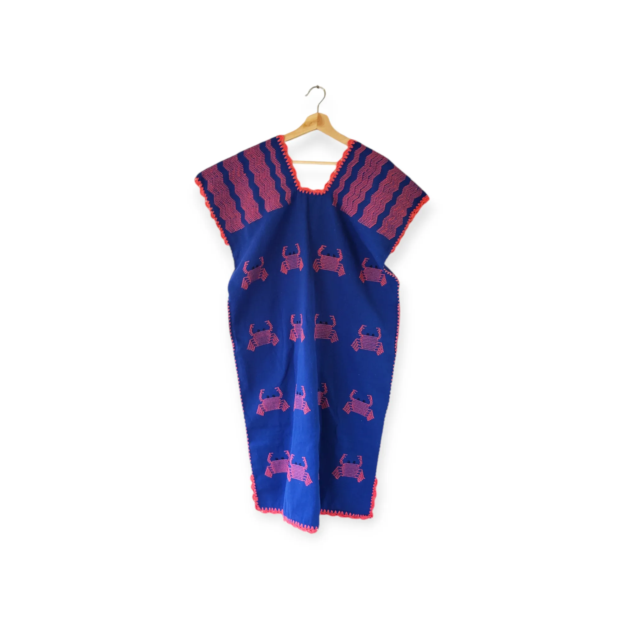 San Juan Colorado Huipil Dress - Blue / Pink Crabs