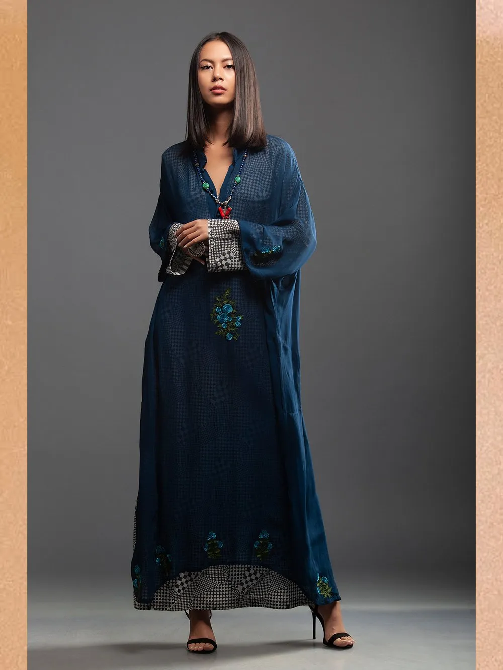 Sanskar by Sonam Dubal - Blue Georgette Garden Embroidery Long Tunic
