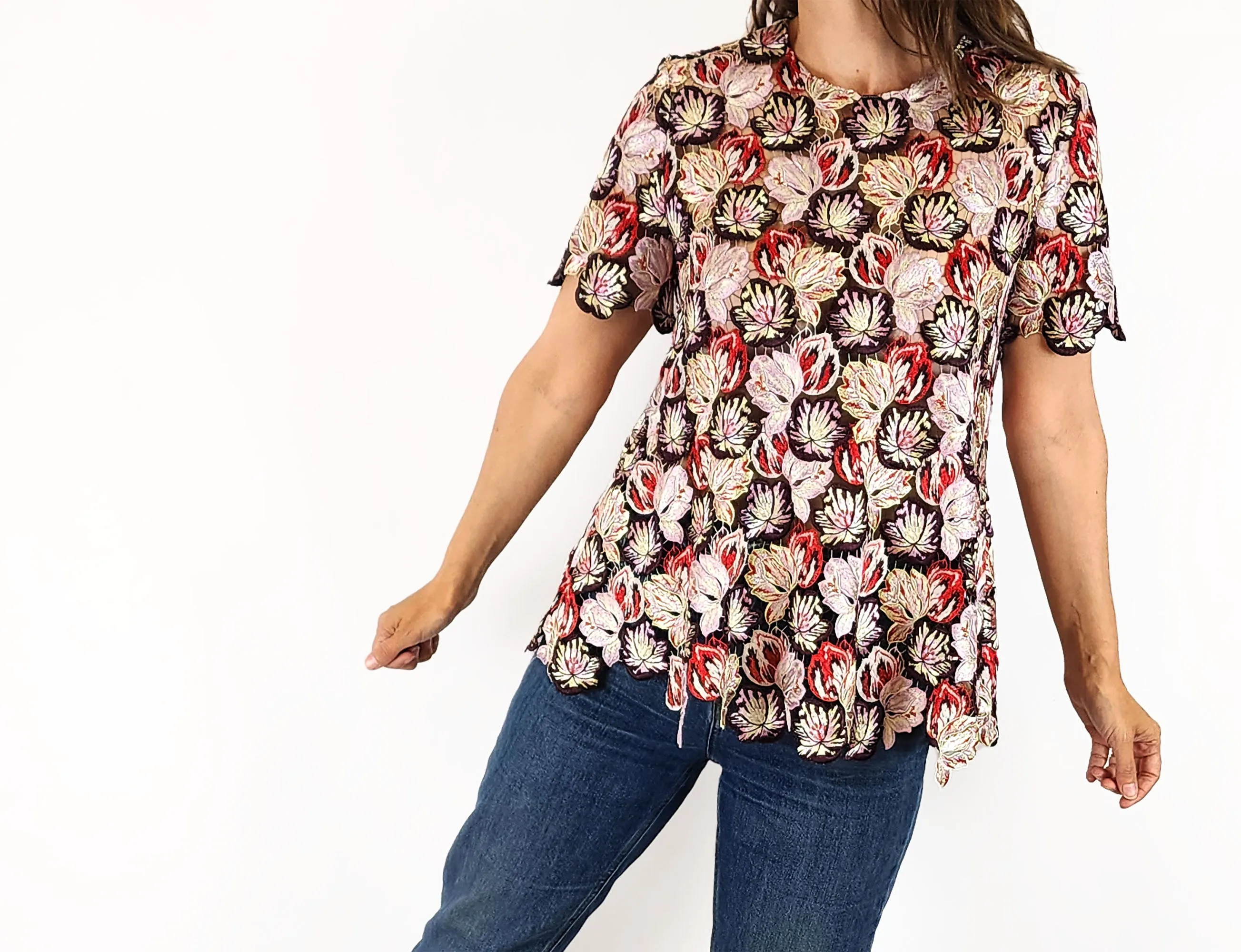 Scanlan and Theodore embroidered floral top size 8
