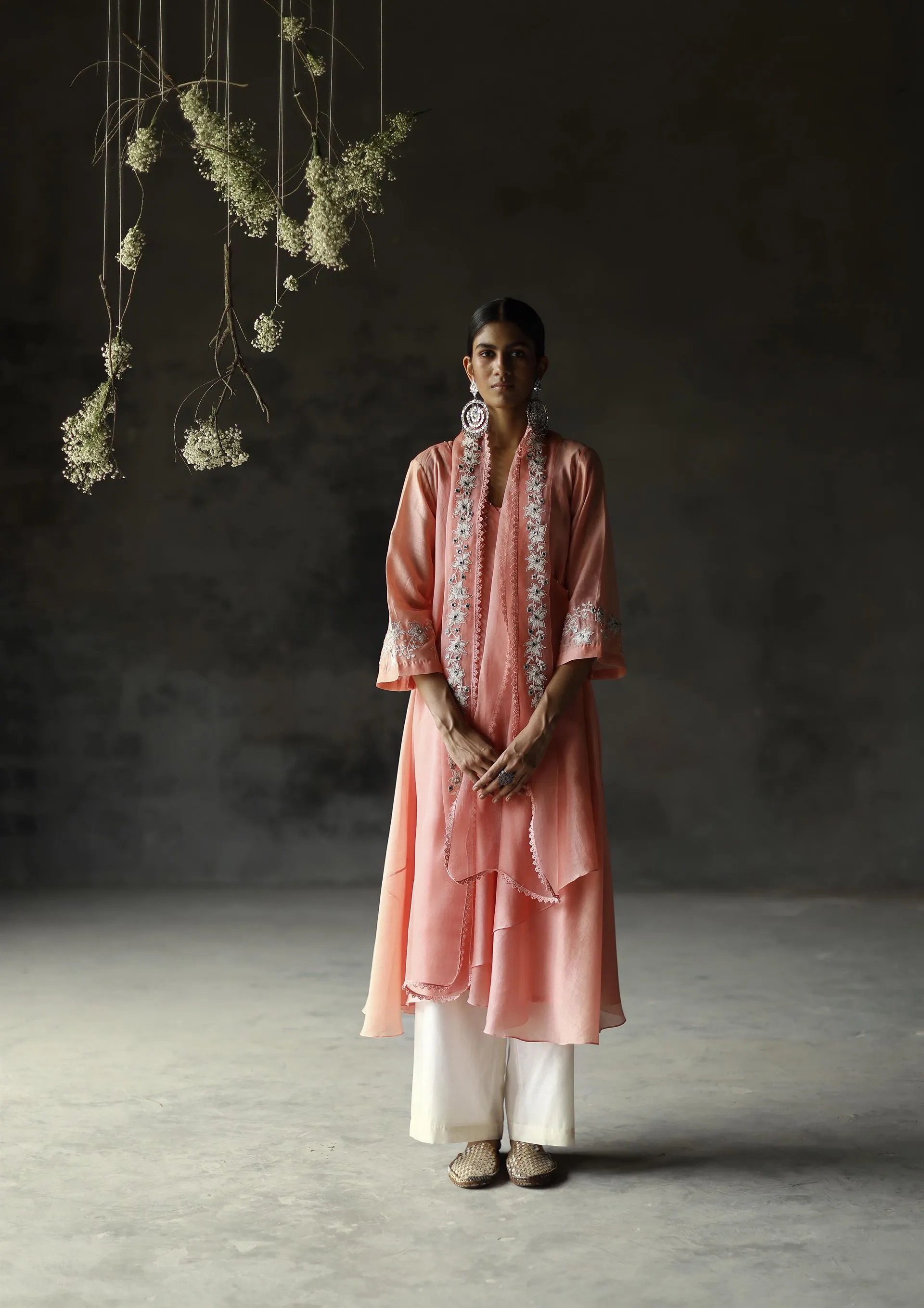 Shikha Mehta Oprah Koral Amaya Angarakha Set Chanderi Silk Koral Paak Ss24-Smca02