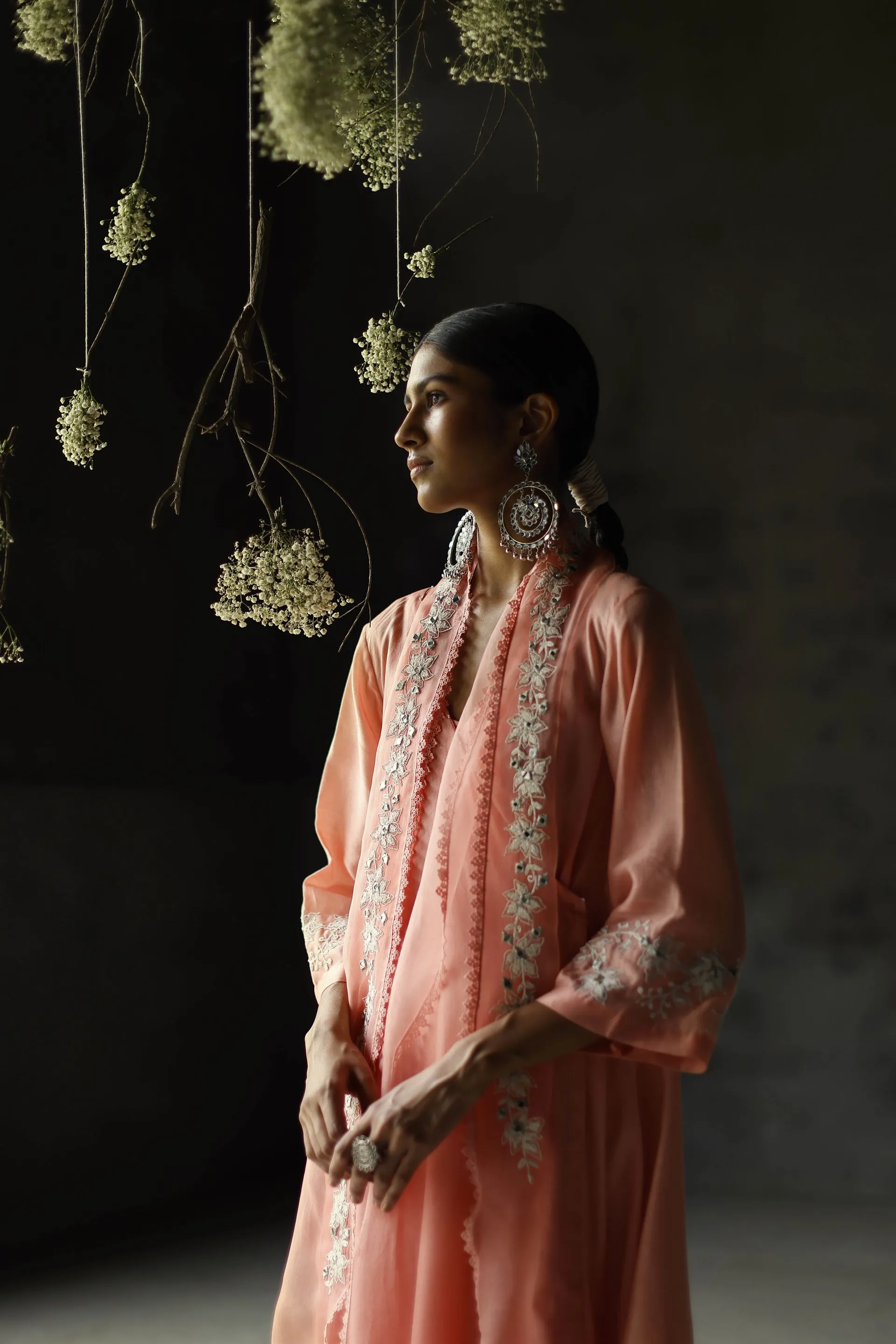 Shikha Mehta Oprah Koral Amaya Angarakha Set Chanderi Silk Koral Paak Ss24-Smca02