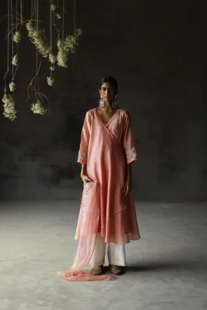 Shikha Mehta Oprah Koral Amaya Angarakha Set Chanderi Silk Koral Paak Ss24-Smca02