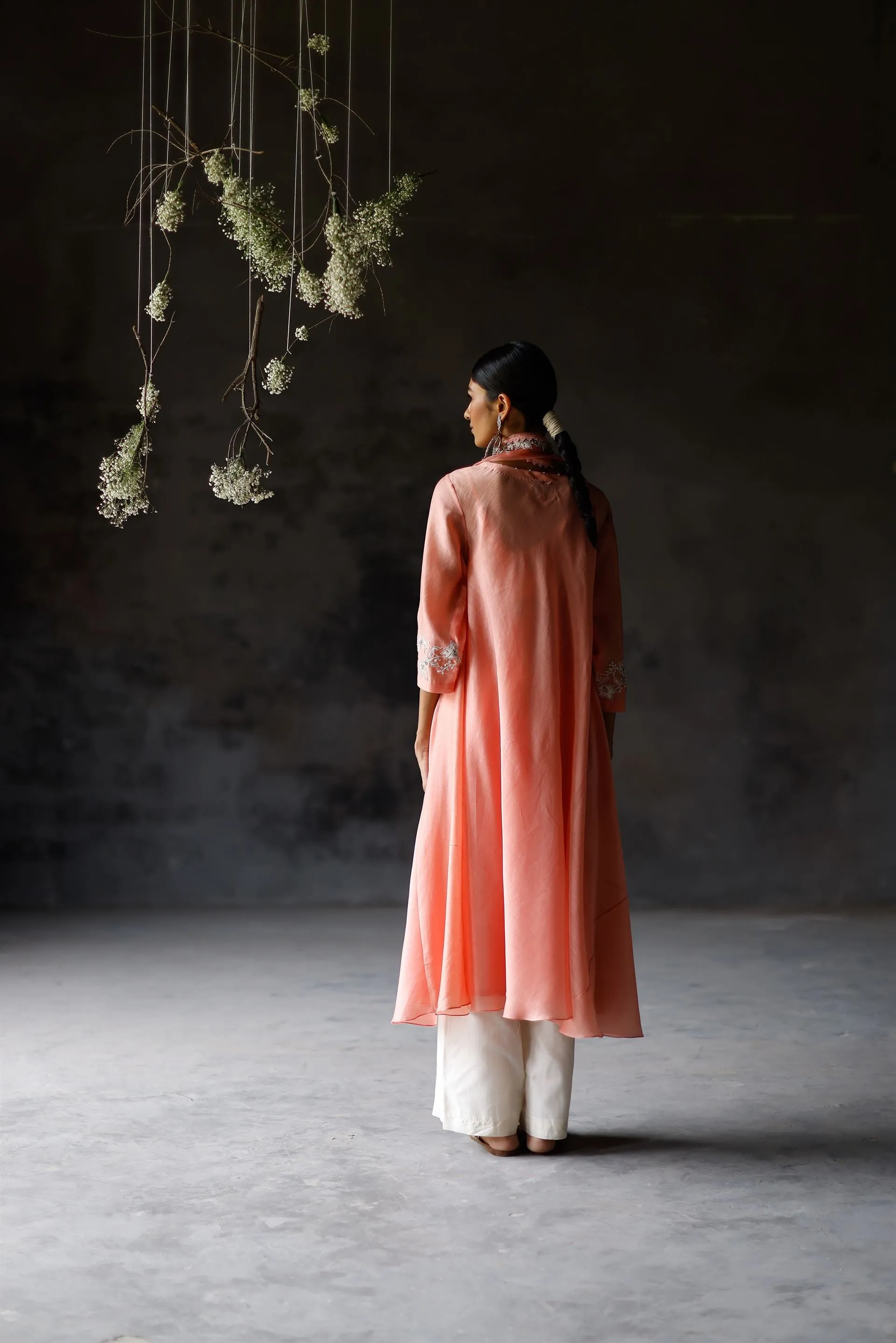 Shikha Mehta Oprah Koral Amaya Angarakha Set Chanderi Silk Koral Paak Ss24-Smca02