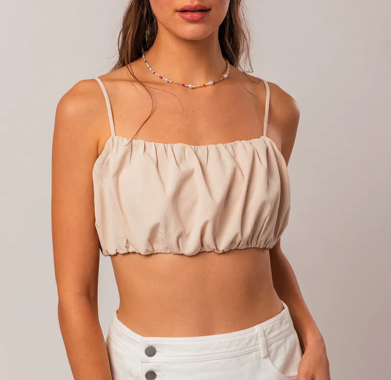 Shirring Spaghetti Crop Top