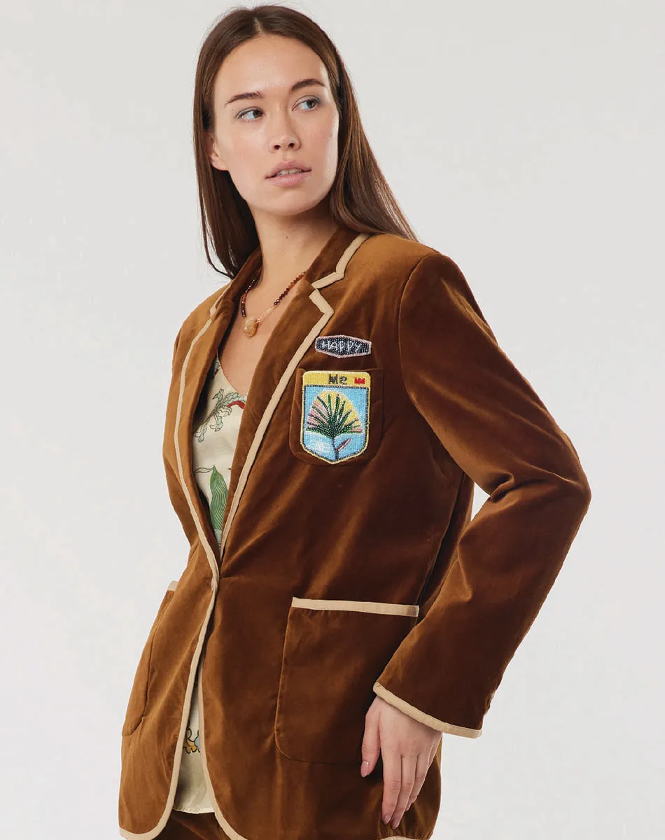 Simone Velour Blazer - Brown