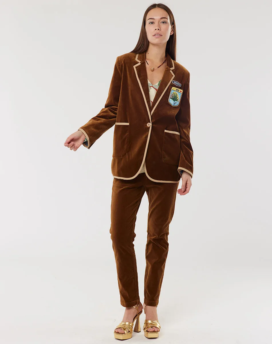Simone Velour Blazer - Brown