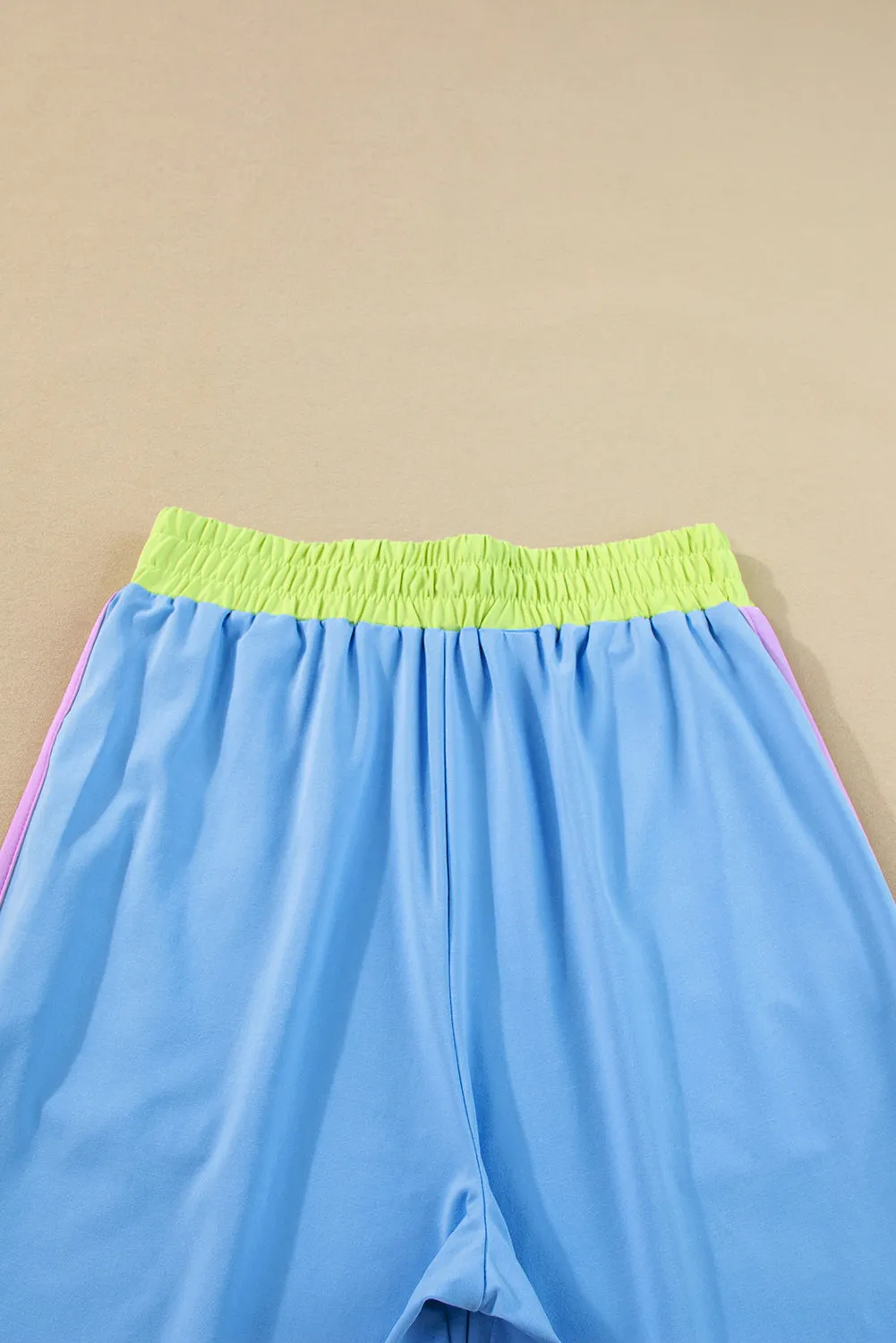 Sky Blue Color Block Detail Casual Two-piece Outfit