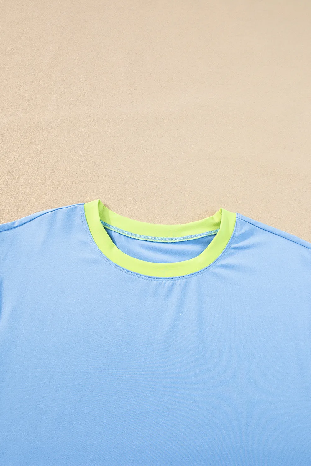 Sky Blue Color Block Detail Casual Two-piece Outfit