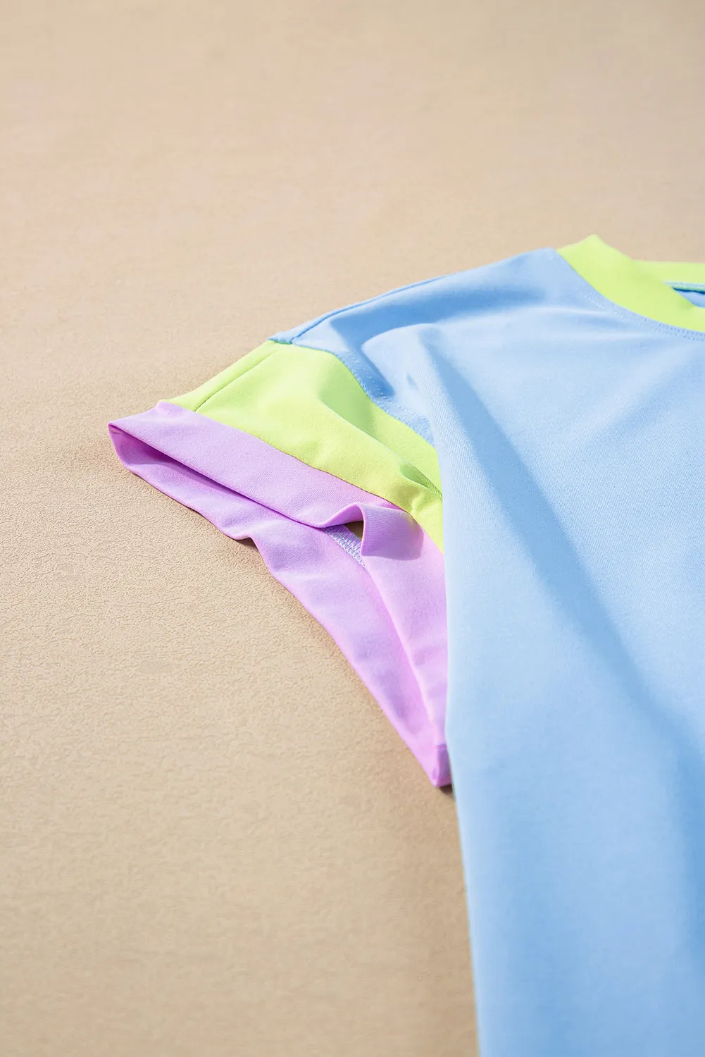 Sky Blue Color Block Detail Casual Two-piece Outfit