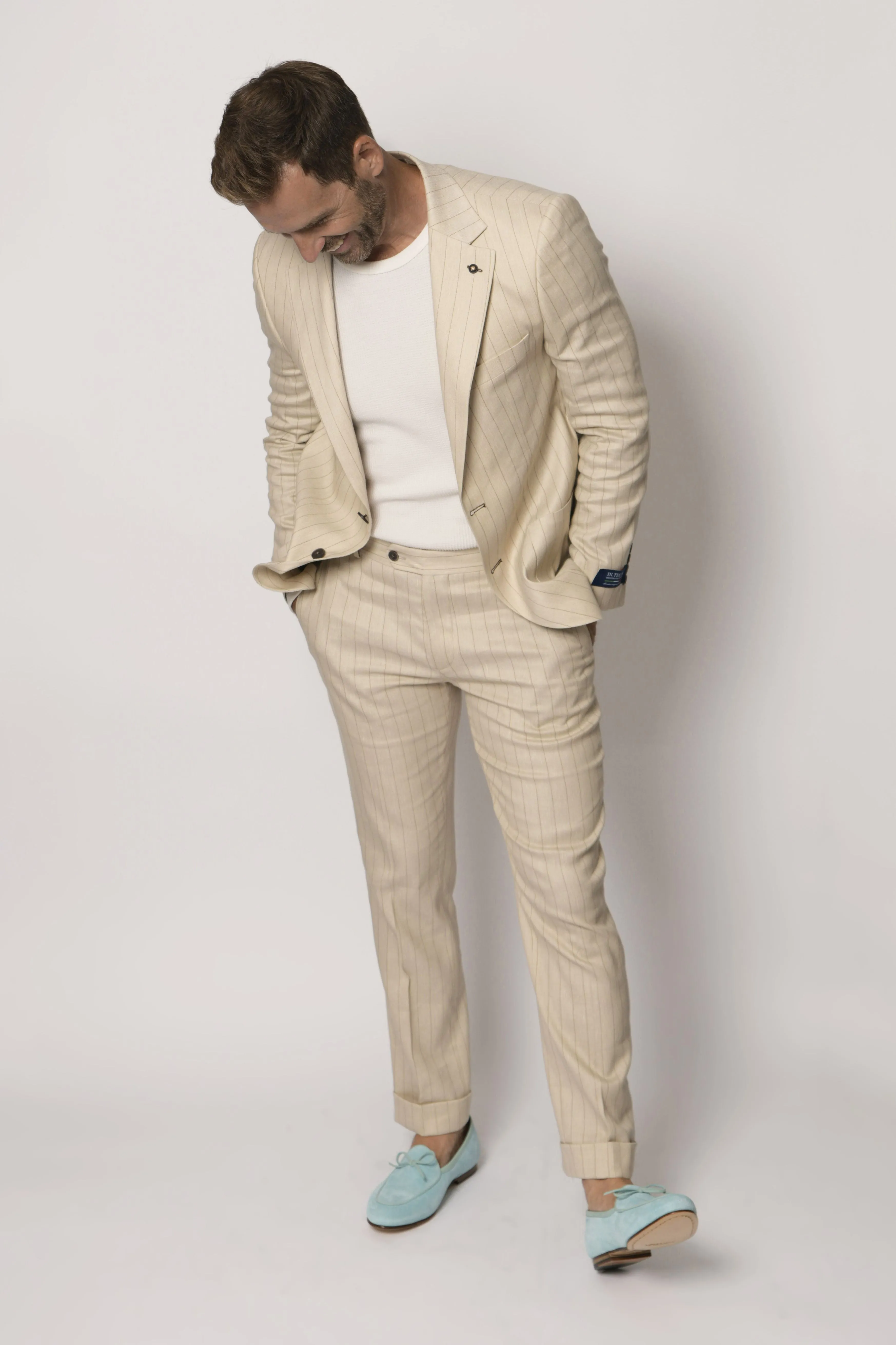 Slim Fit Blazer Beige Pinstripe