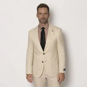 Slim Fit Blazer Beige Pinstripe