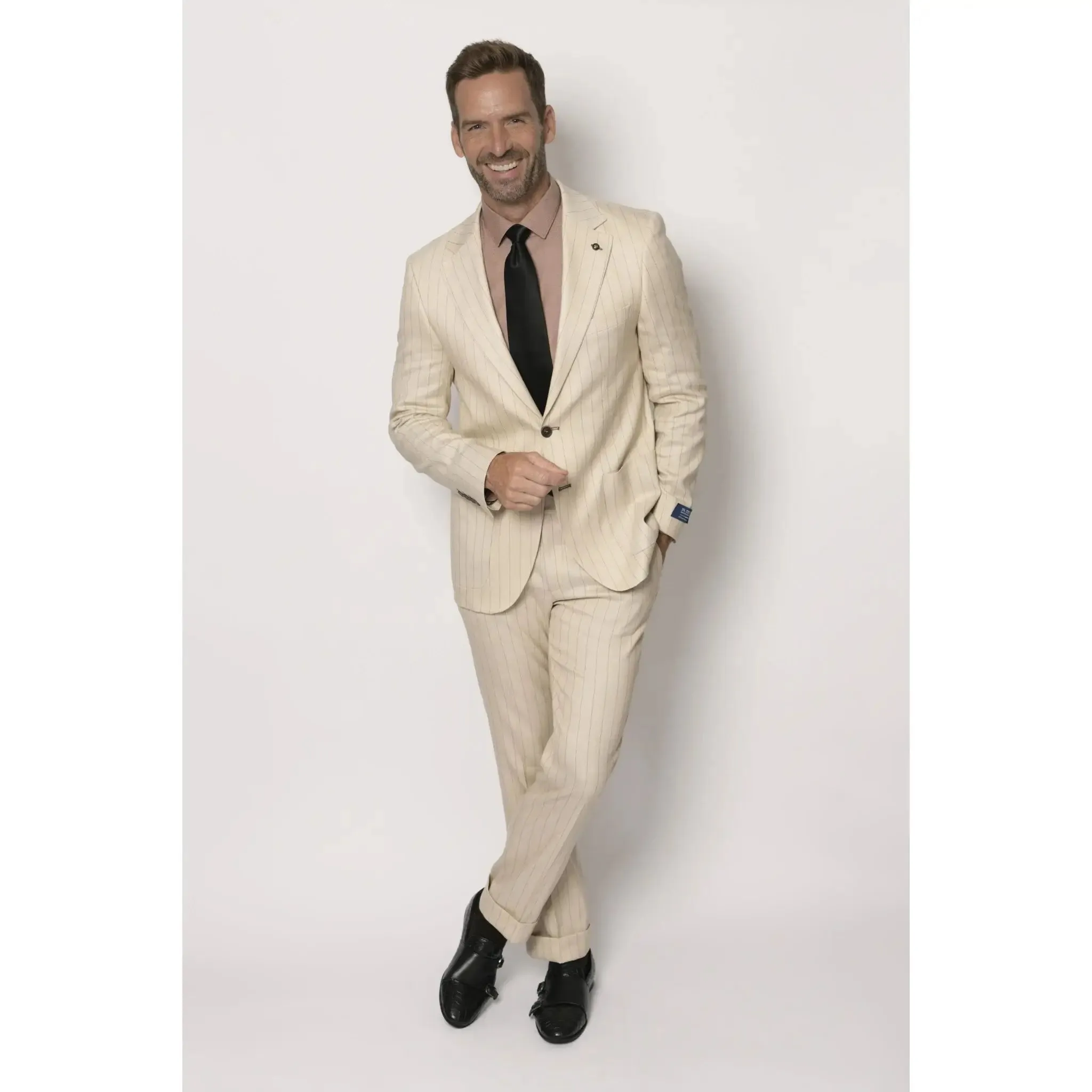 Slim Fit Blazer Beige Pinstripe