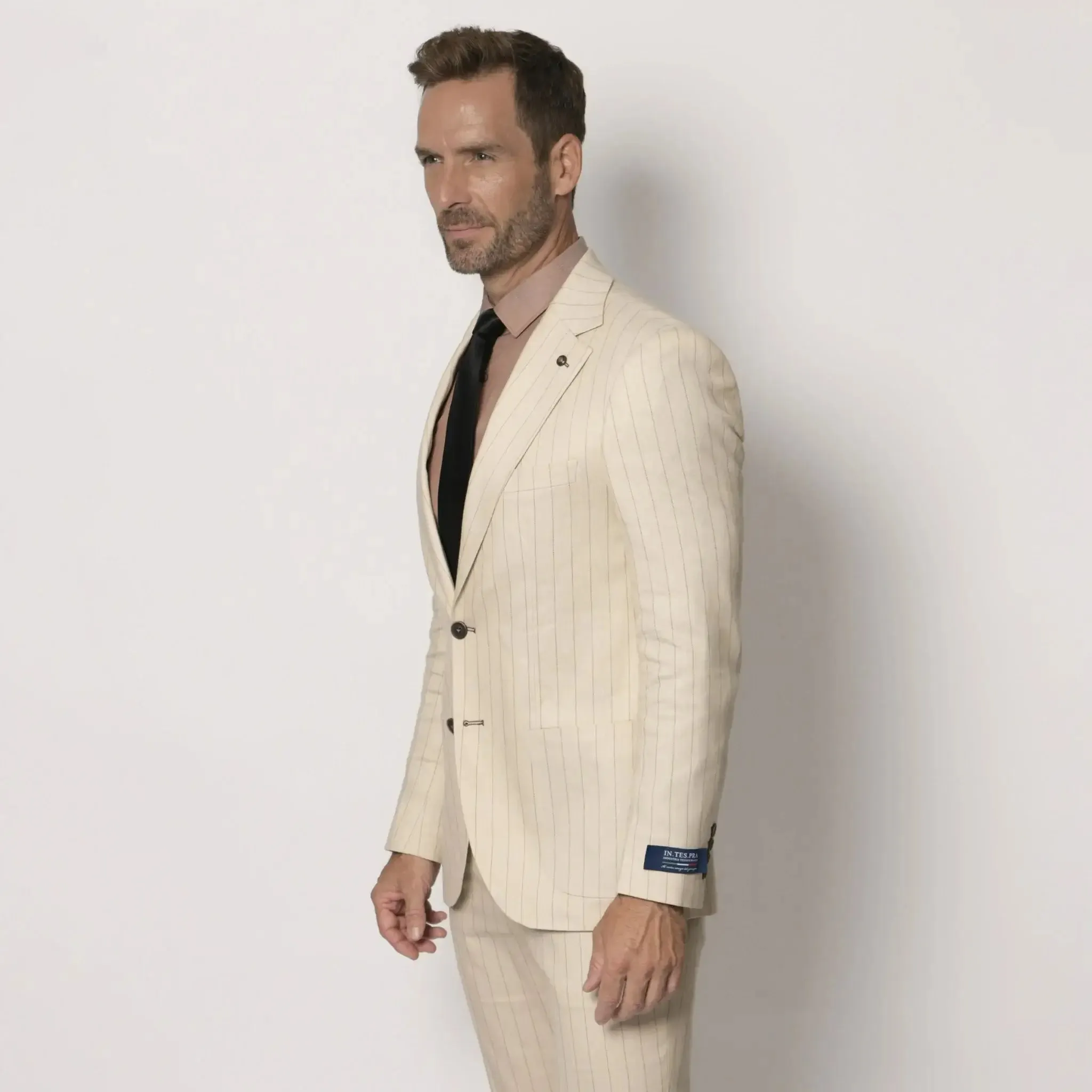 Slim Fit Blazer Beige Pinstripe