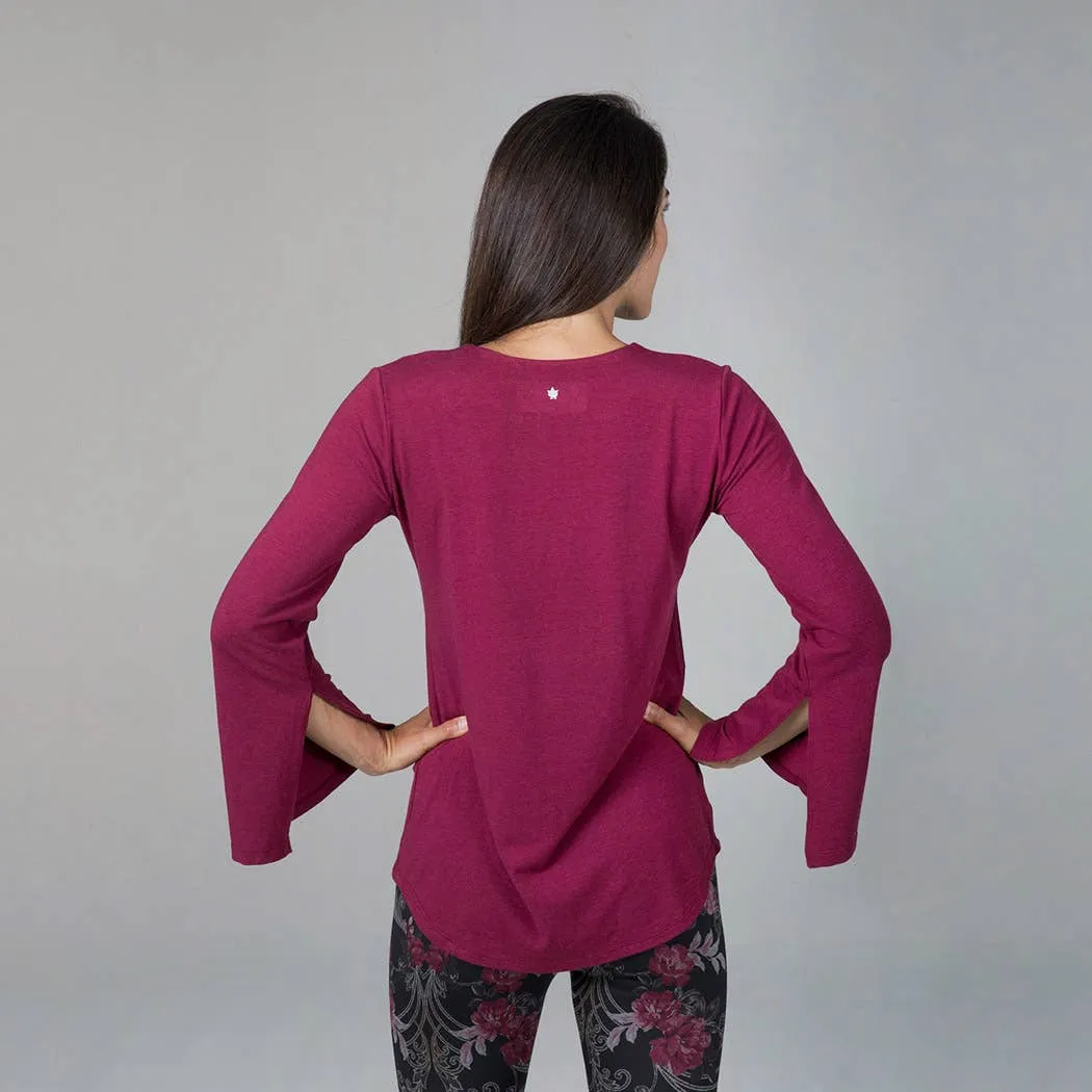 Slit Long Sleeve Yoga Tunic (Brandy) - Medium
