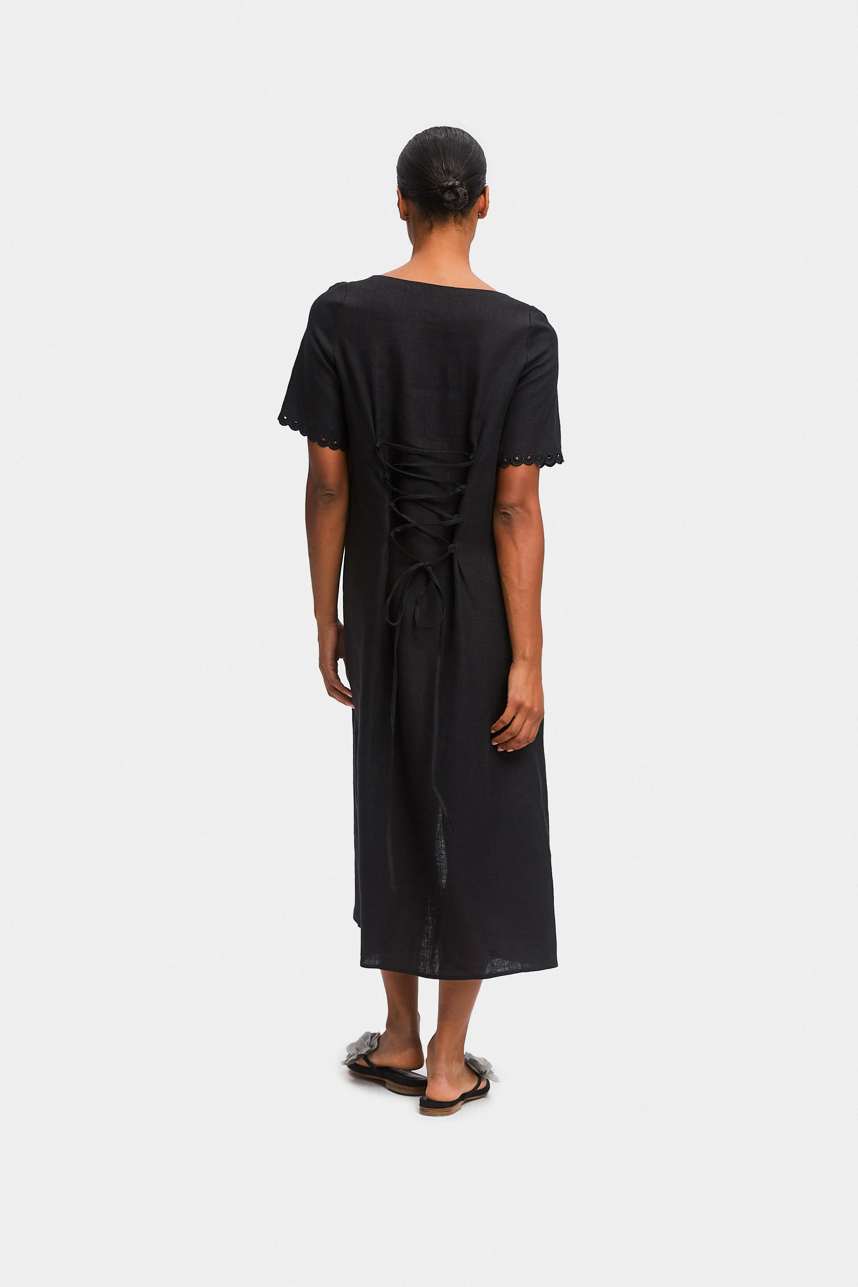 Sofia Linen Embroidered Midi Dress