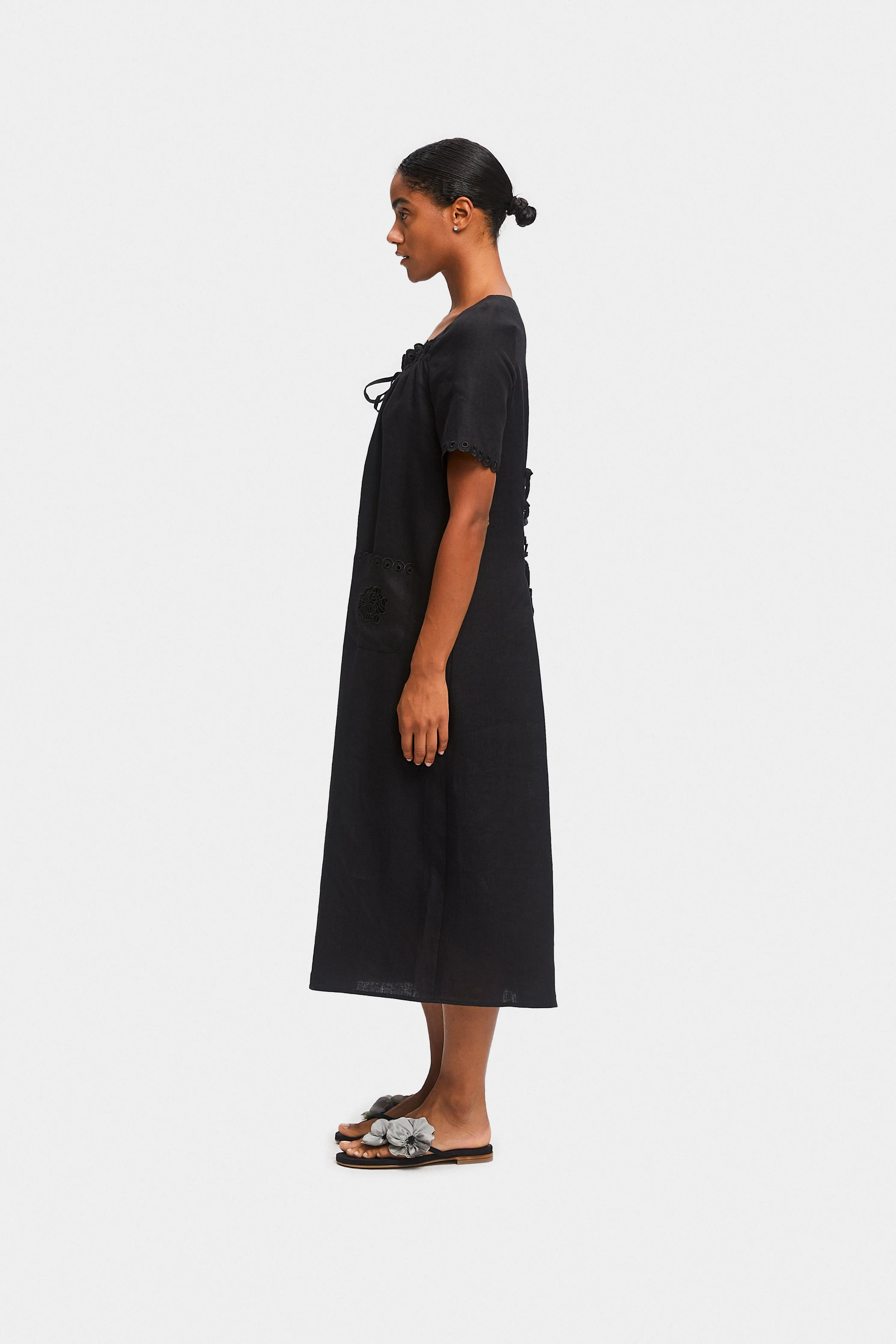 Sofia Linen Embroidered Midi Dress