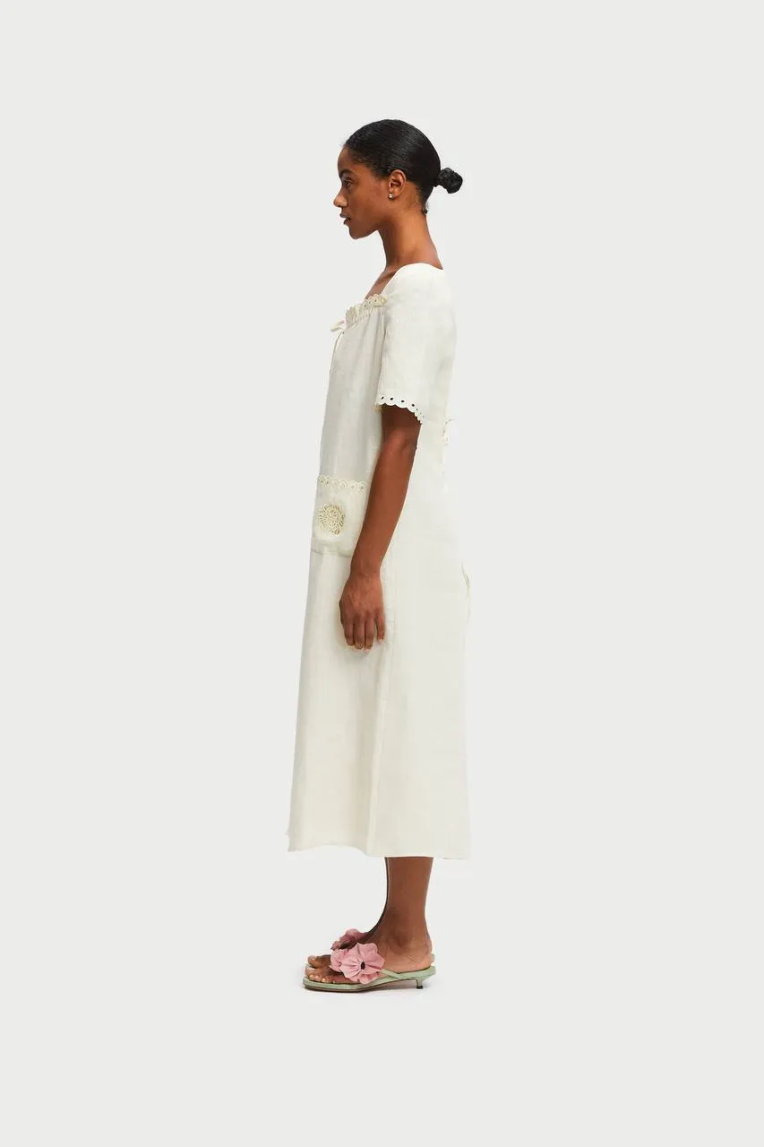 Sofia Linen Embroidered Midi Dress