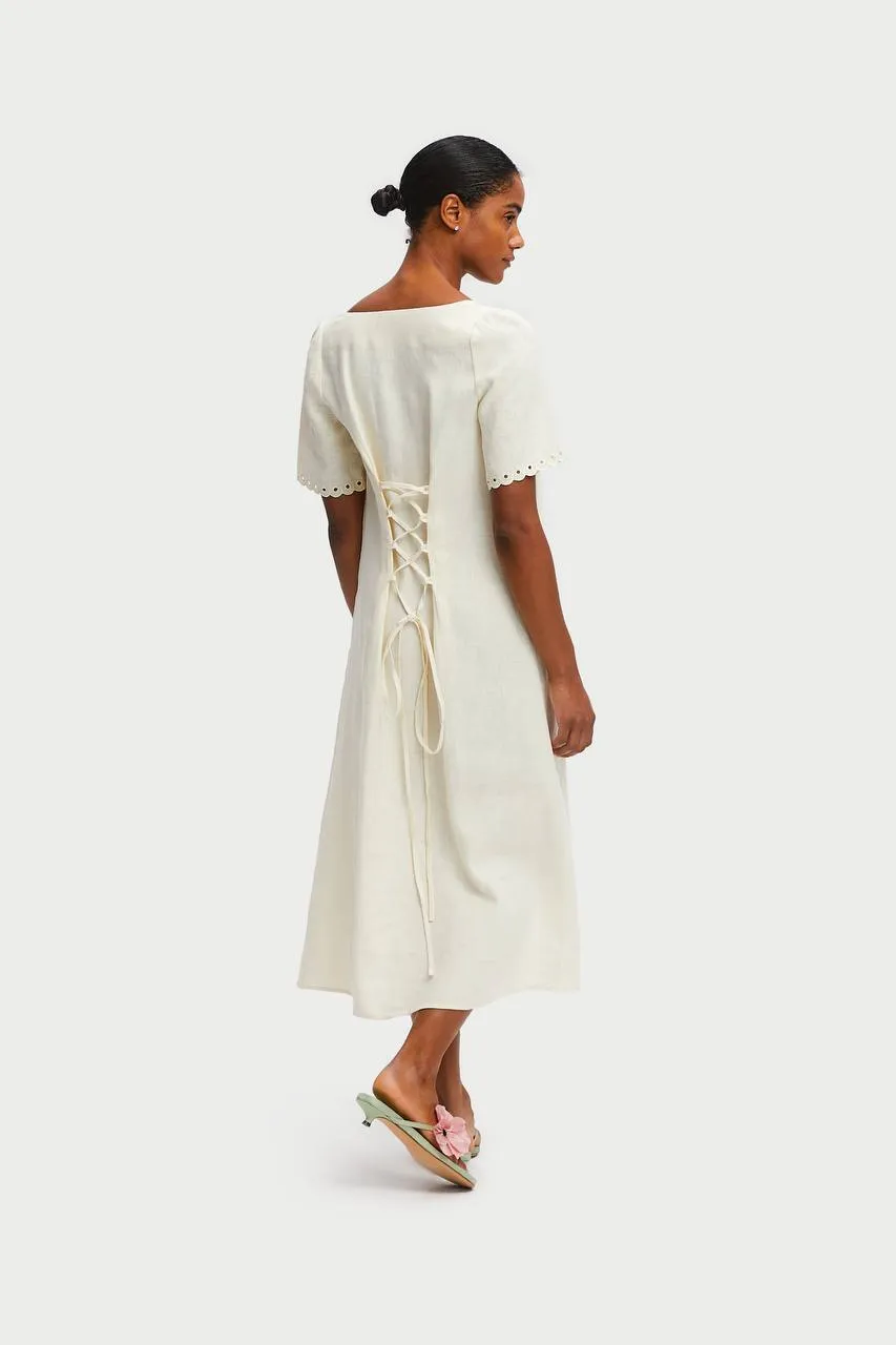 Sofia Linen Embroidered Midi Dress