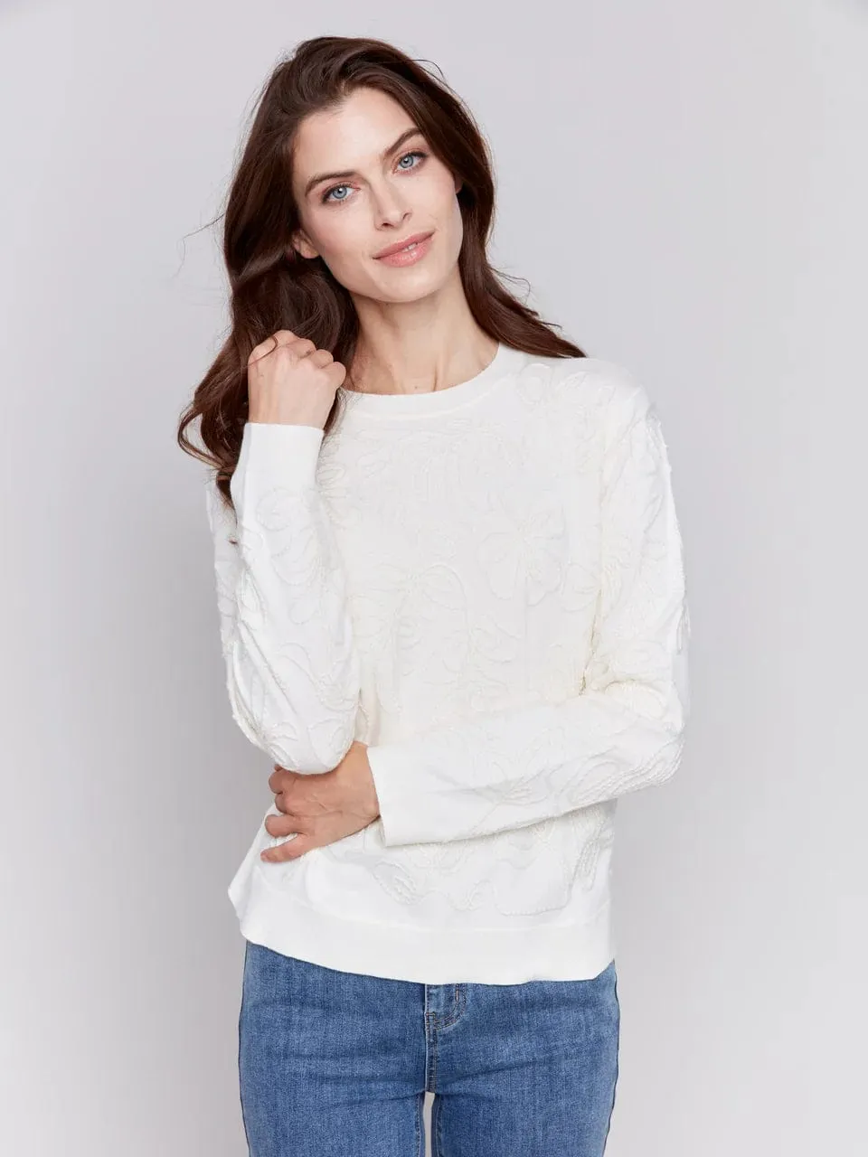 Soutache Embroidered Ecru Sweater