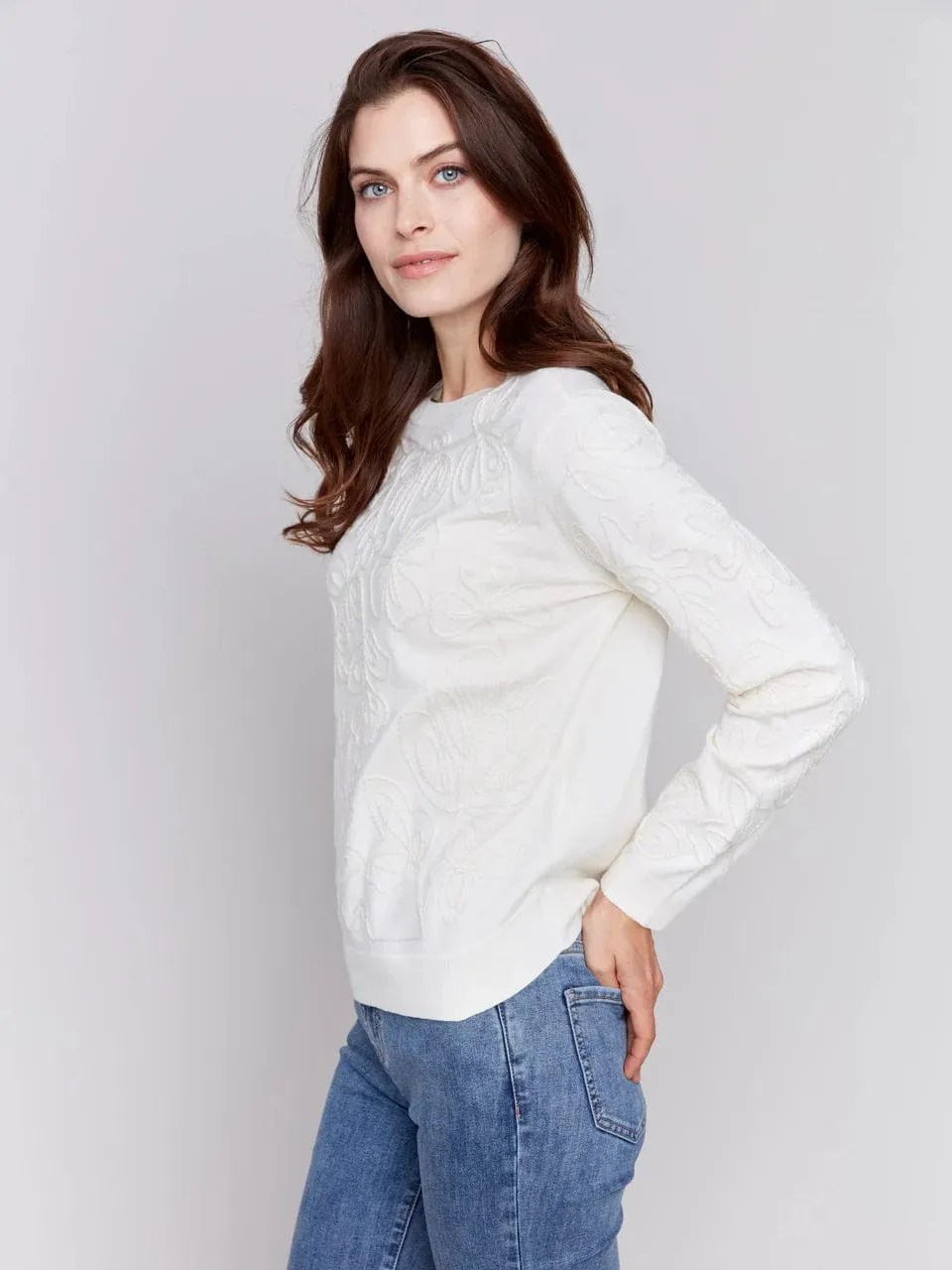 Soutache Embroidered Ecru Sweater