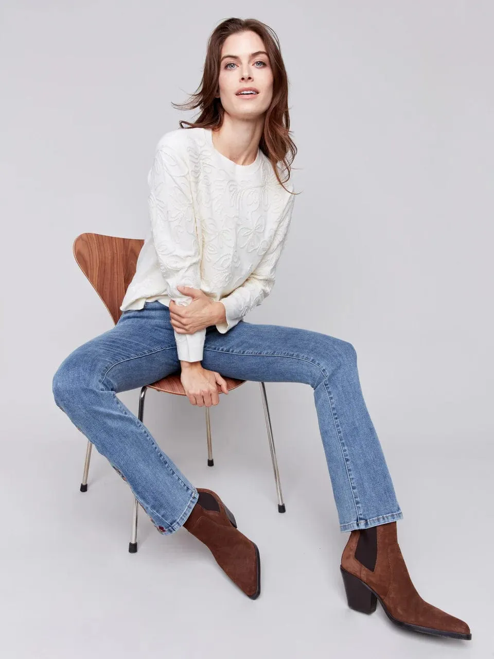 Soutache Embroidered Ecru Sweater