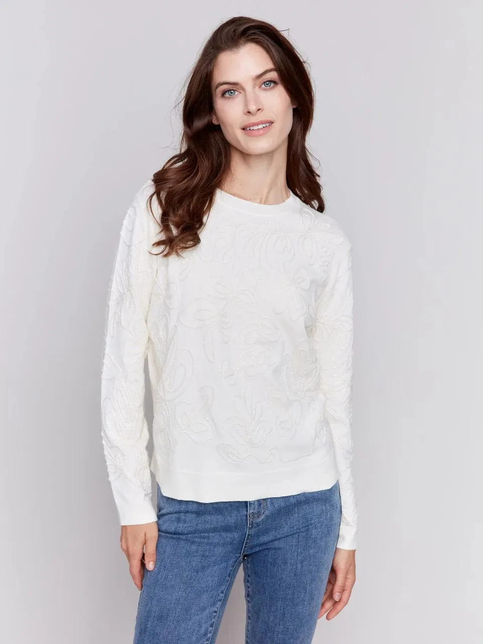 Soutache Embroidered Ecru Sweater
