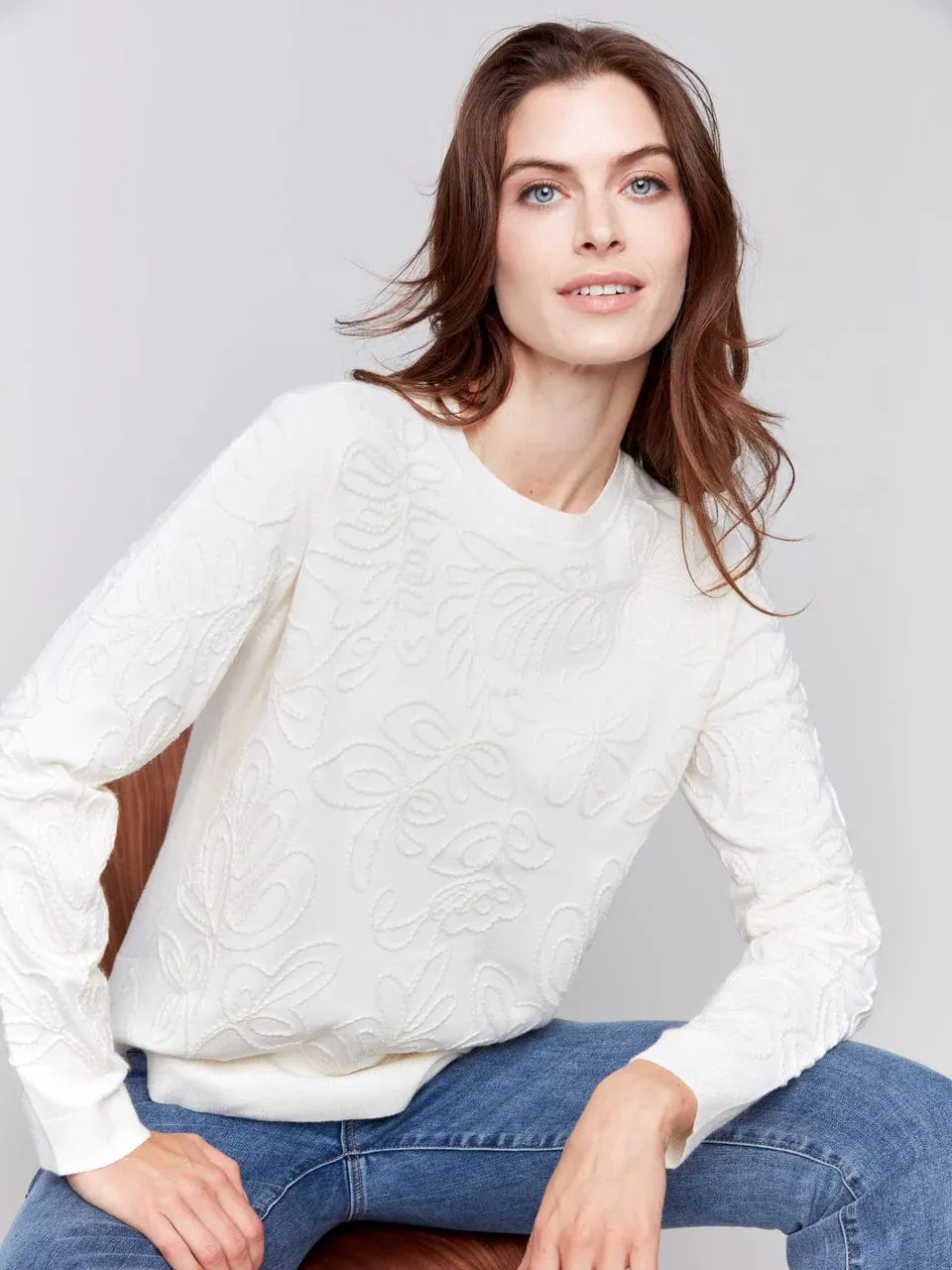 Soutache Embroidered Ecru Sweater