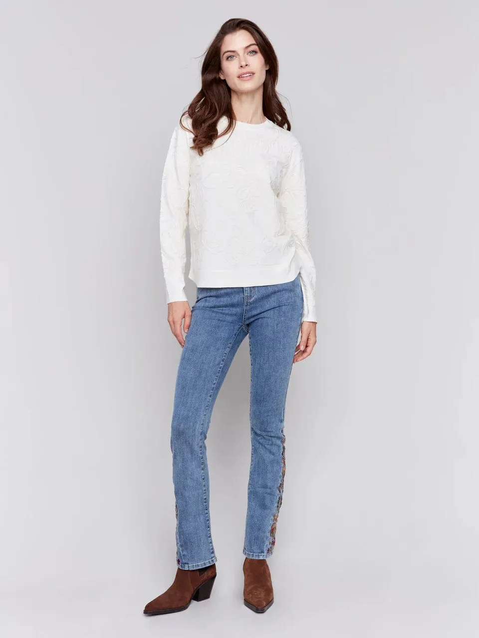 Soutache Embroidered Ecru Sweater