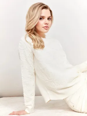 Soutache Embroidered Ecru Sweater