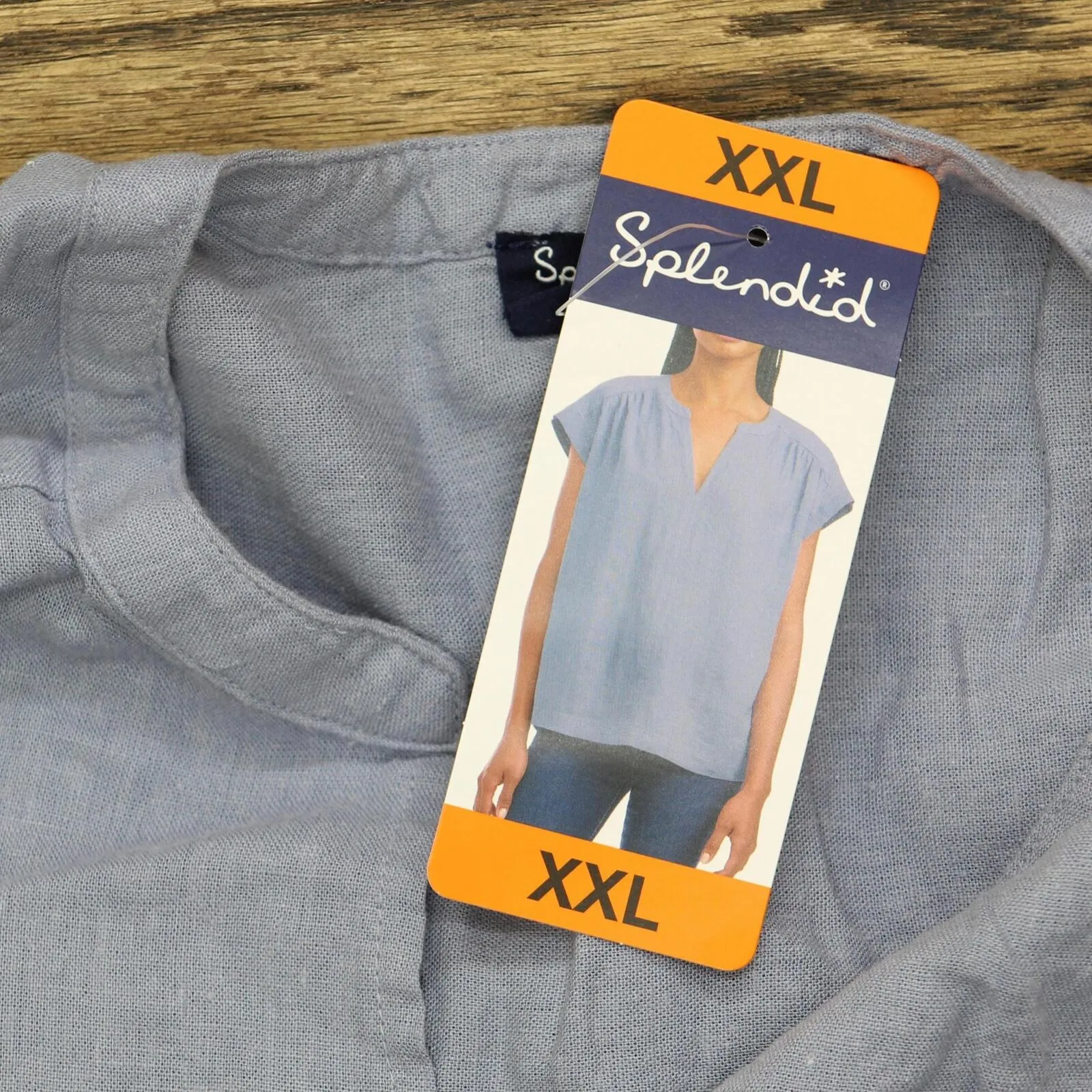 Splendid Women's Linen Blend Tunic Top 177097 Blue 2XL