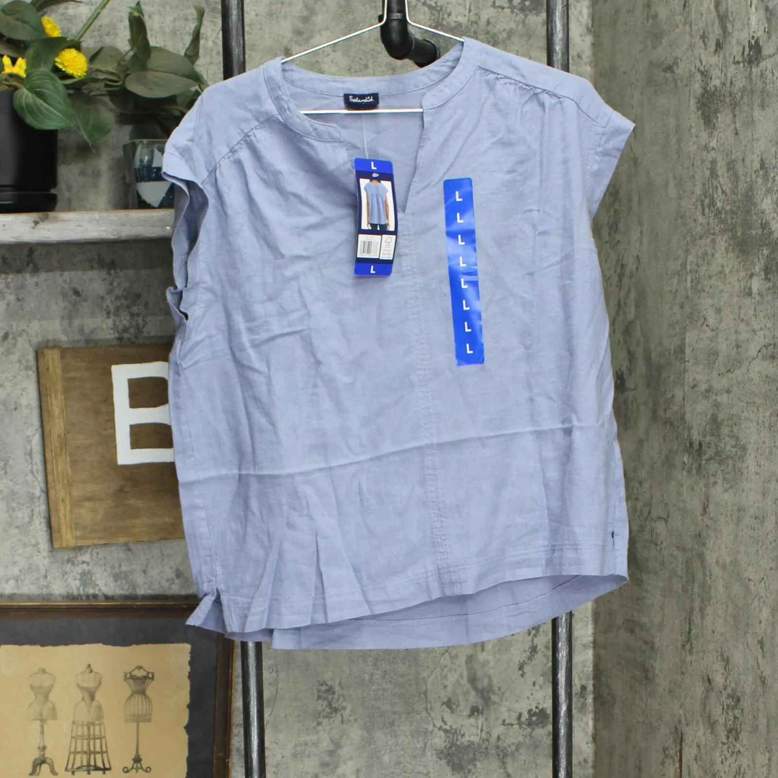 Splendid Women's Linen Blend Tunic Top 177097 Blue L